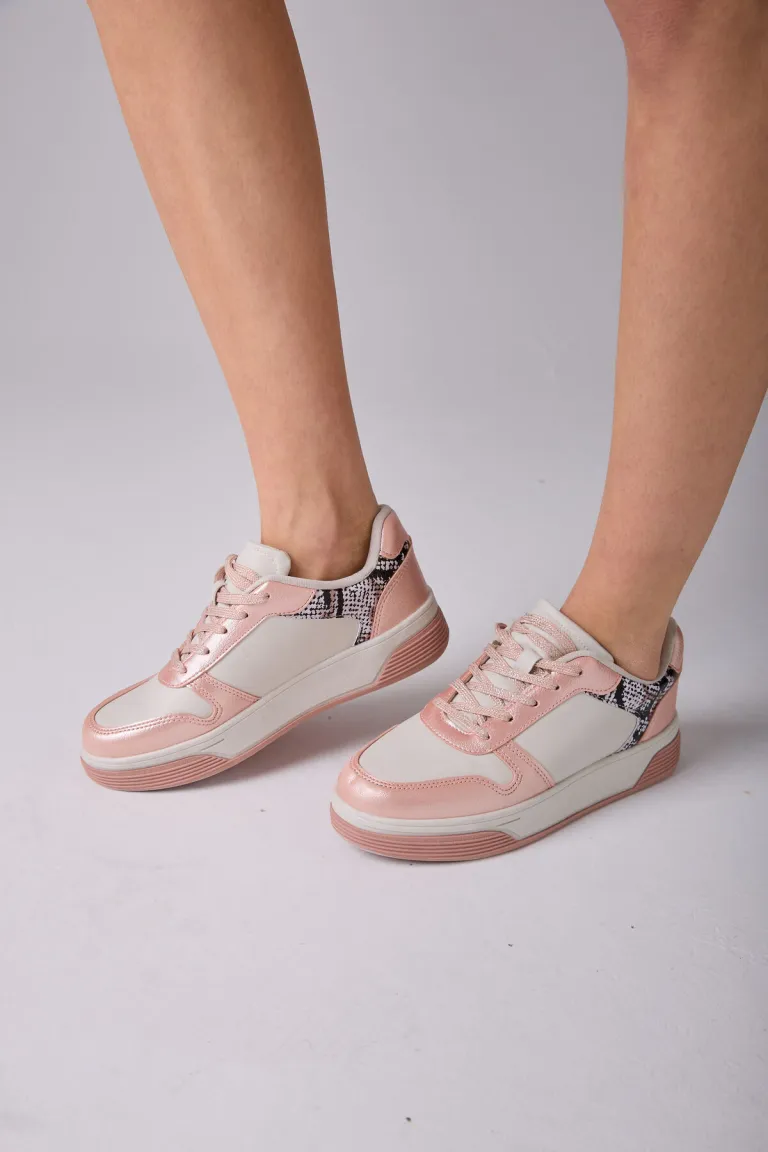 Beyaz Pudra Yılan Desenli Sneaker