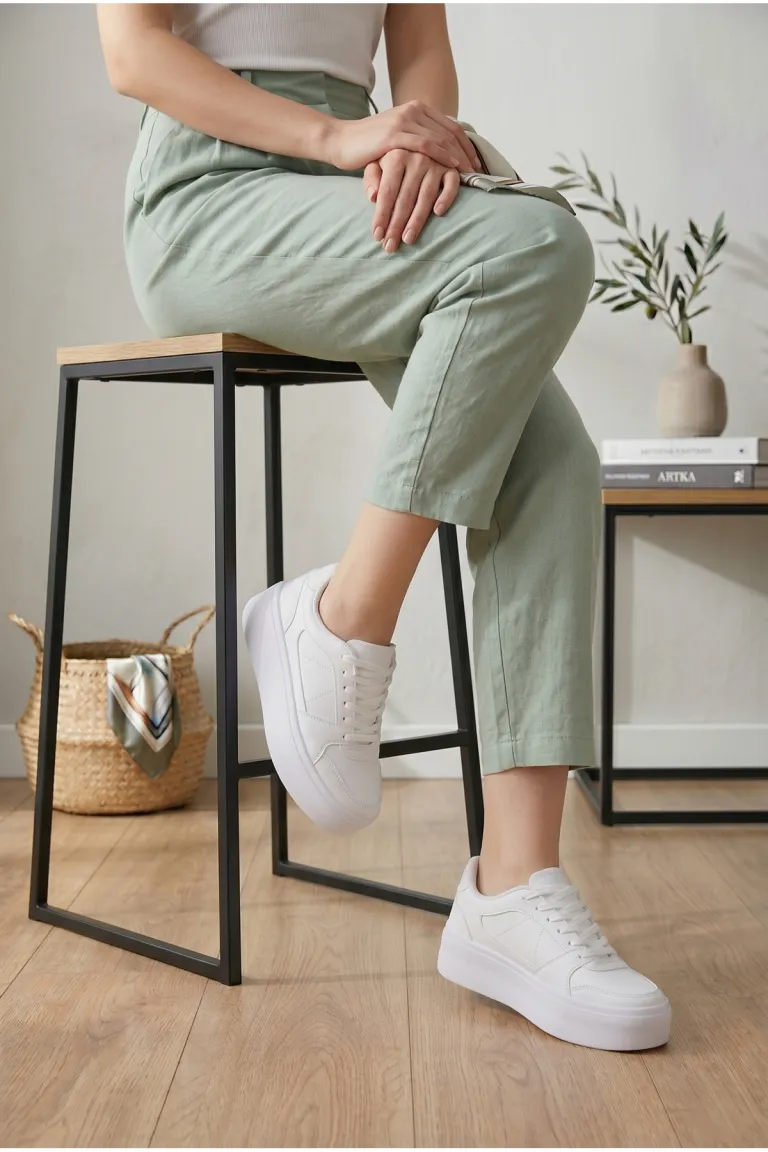 Beyaz Yüksek Taban Sneaker